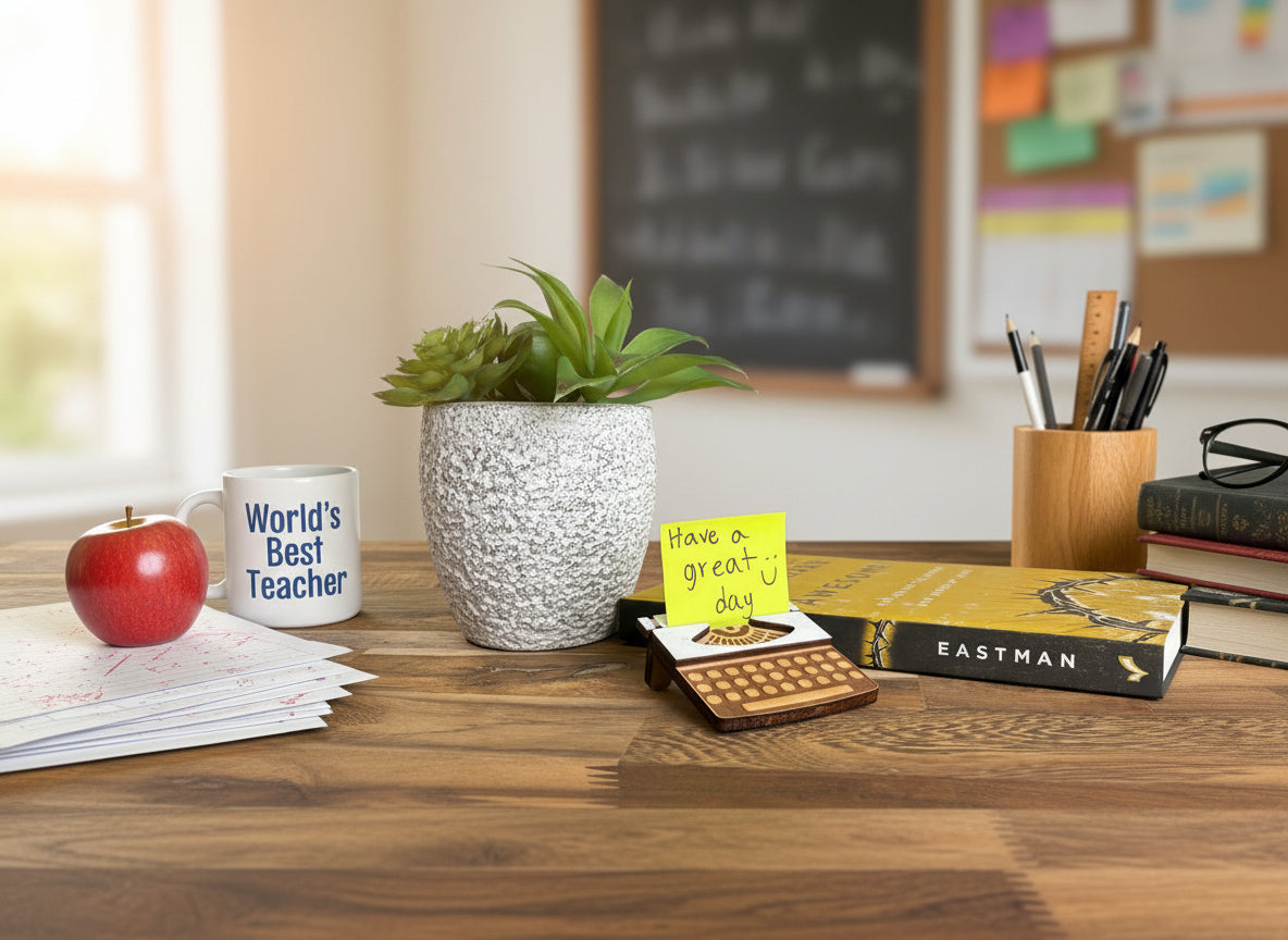 Mini Wooden Typewriter Sticky-Note Holder