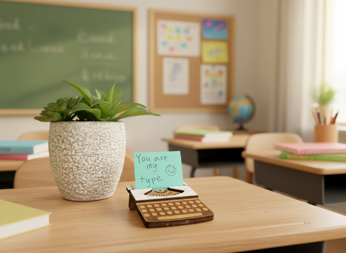 Mini Wooden Typewriter Sticky-Note Holder
