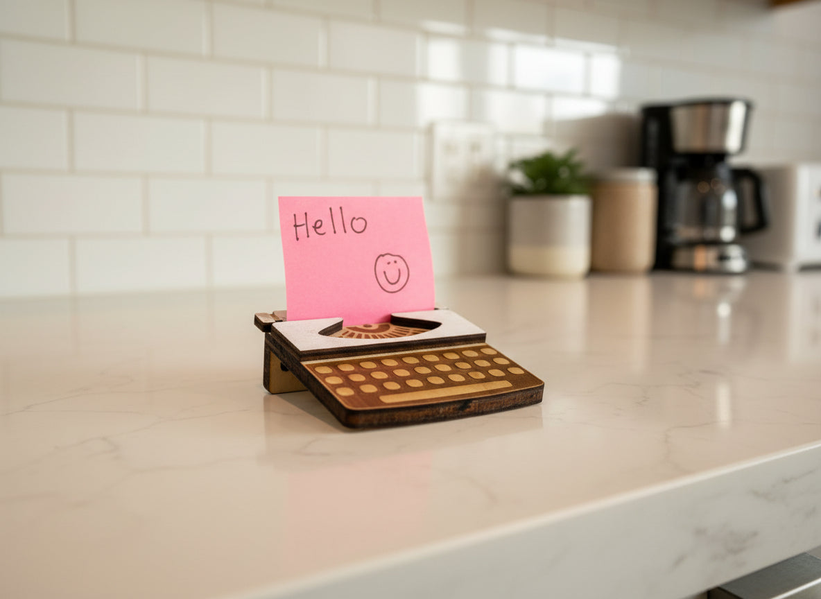 Mini Wooden Typewriter Sticky-Note Holder