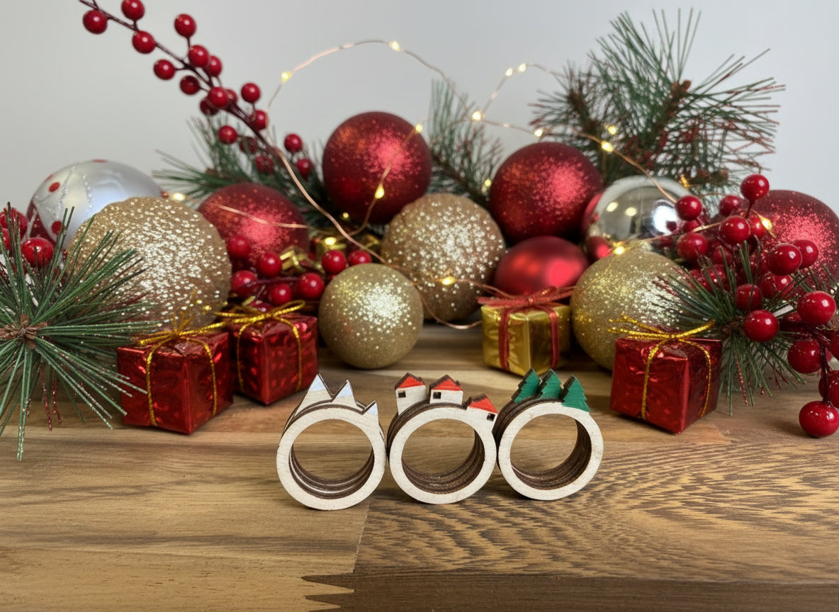 Wooden Christmas Rings - Set of 9 Pieces